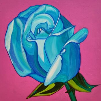 Malerei mit dem Titel "Blue Rose" von Elena Giger, Original-Kunstwerk, Acryl Auf Keilrahmen aus Holz montiert