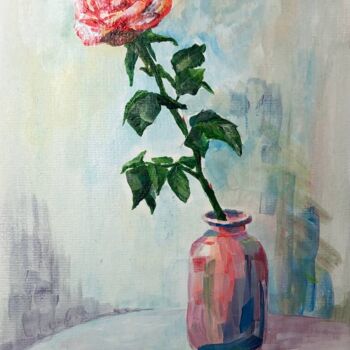 Картина под названием "Роза в вазе" - Елена Гладкова, Подлинное произведение искусства, Акрил