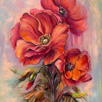 Painting titled "Poppies" by Elena Hontar, Original Artwork, Oil