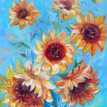 Painting titled "Sunflowers of Peace" by Elena Hontar, Original Artwork, Oil