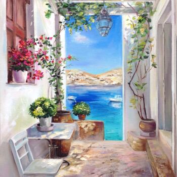 Painting titled "Greek morning" by Elena Hontar, Original Artwork, Oil
