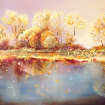 Painting titled "GOLD AUTUMN" by Elena Hontar, Original Artwork, Oil