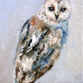 Schilderij getiteld "Owl Bird Original o…" door Elena Ivanova, Origineel Kunstwerk, Olie Gemonteerd op Karton