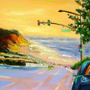 Painting titled "Sunset Seascape Ori…" by Elena Ivanova, Original Artwork, Oil Mounted on Wood Stretcher frame