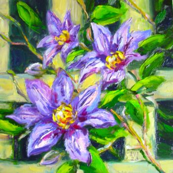 Malarstwo zatytułowany „Clematis Flower Ori…” autorstwa Elena Ivanova, Oryginalna praca, Olej