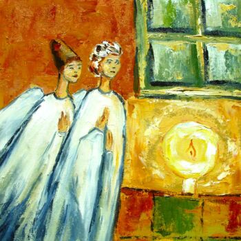 Painting titled "Angels Fantasy Abst…" by Elena Ivanova, Original Artwork, Oil Mounted on Cardboard