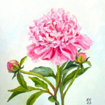 Peinture intitulée "Peony Floral Origin…" par Elena Ivanova, Œuvre d'art originale, Huile Monté sur Carton