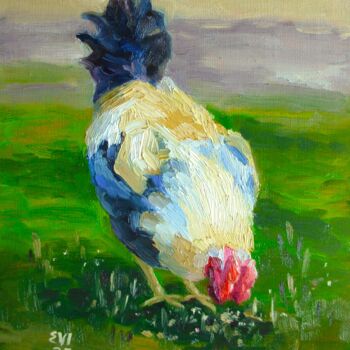 Peinture intitulée "Rooster Bird Origin…" par Elena Ivanova, Œuvre d'art originale, Huile Monté sur Carton
