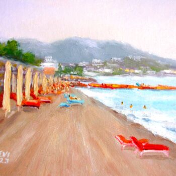 Schilderij getiteld "Summer holiday Seas…" door Elena Ivanova, Origineel Kunstwerk, Olie Gemonteerd op Karton