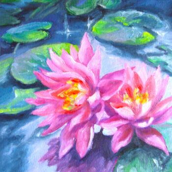 Ζωγραφική με τίτλο "Water-lilies Floral…" από Elena Ivanova, Αυθεντικά έργα τέχνης, Λάδι Τοποθετήθηκε στο Χαρτόνι