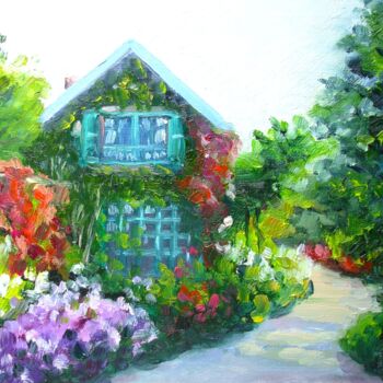 Painting titled "Summer House Landsc…" by Elena Ivanova, Original Artwork, Oil