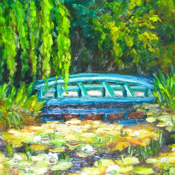 Pittura intitolato "Water-lilies pond L…" da Elena Ivanova, Opera d'arte originale, Olio Montato su Cartone