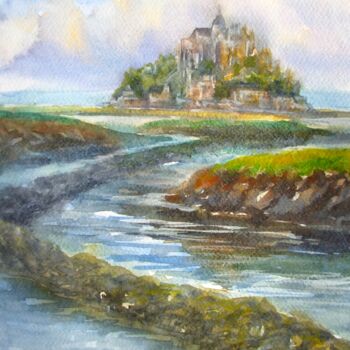 Painting titled "Castle Landscape Or…" by Elena Ivanova, Original Artwork, Watercolor