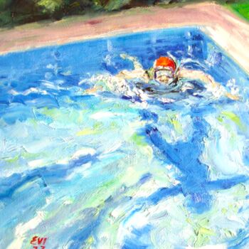 Pittura intitolato "Summer joy in swimm…" da Elena Ivanova, Opera d'arte originale, Olio Montato su Cartone