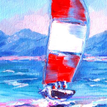 Peinture intitulée "Yacht 3 of 3 Seasca…" par Elena Ivanova, Œuvre d'art originale, Huile Monté sur Châssis en bois