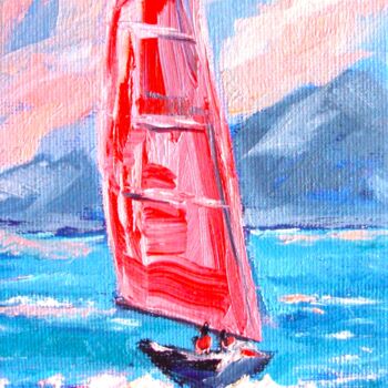 Painting titled "Yacht 2 of 3 Seasca…" by Elena Ivanova, Original Artwork, Oil Mounted on Wood Stretcher frame