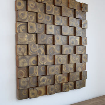 Sculpture titled "90 gold suns" by Elena Jurkowska, Original Artwork, Wood