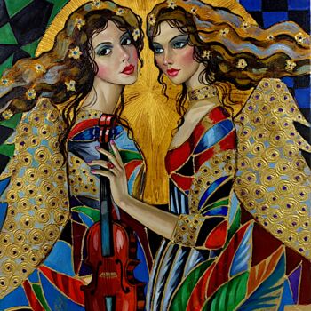 Painting titled "Angels" by Elena Khmeleva, Original Artwork, Oil
