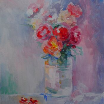 Peinture intitulée "Pink and Red Peonies" par Elena Kondrateva, Œuvre d'art originale, Gouache