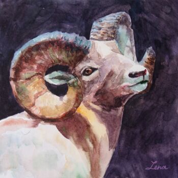 Painting titled "Wild Ram" by Elena Kondrateva, Original Artwork, Watercolor