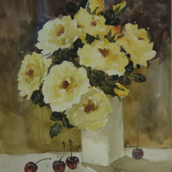 Schilderij getiteld "Flowers 8 by Elena…" door Elena Korchuganova, Origineel Kunstwerk, Aquarel