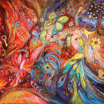 Картина под названием "The Flowers and  Bu…" - Elena Kotliarker, Подлинное произведение искусства, Акрил
