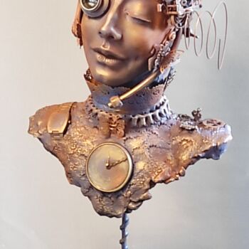 Sculpture titled ""Steam Punk Lady"" by Elena Kraft, Original Artwork, Clay