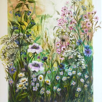 Painting titled ""Summer meadow II"" by Elena Kraft, Original Artwork, Acrylic