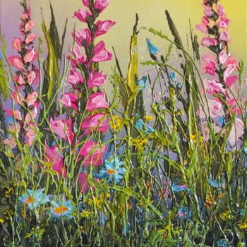 Malarstwo zatytułowany „"FLOWERS MOOD II"” autorstwa Elena Kraft, Oryginalna praca, Akryl Zamontowany na Drewniana rama noszy