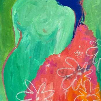 Painting titled "Green flower" by Elena Krapiva, Original Artwork, Acrylic