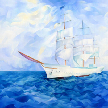 Painting titled "Sailboat" by Elena Kudryashova, Original Artwork, Oil