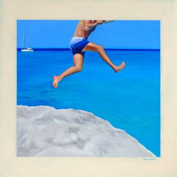 Malarstwo zatytułowany „Jump! Cala Coloritze” autorstwa Elena Kurochko, Oryginalna praca, Olej Zamontowany na Drewniana rama…