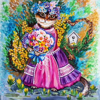 Painting titled "Весна" by Elena Labetskaya, Original Artwork, Acrylic Mounted on Wood Stretcher frame