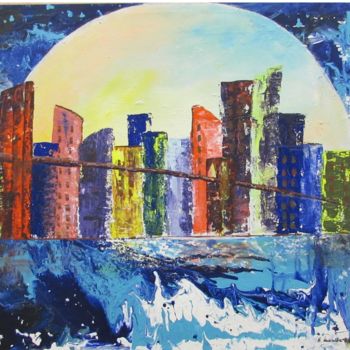 Pittura intitolato "Alba a New York" da Elena Laurella, Opera d'arte originale, Acrilico