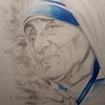 Drawing titled "Madre Teresa" by Elena Laurella, Original Artwork, Graphite Mounted on Cardboard