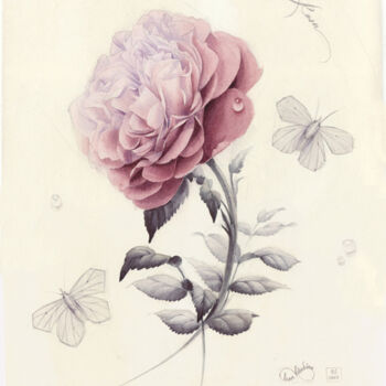 Painting titled "Rose" by Elena Limkina, Original Artwork, Watercolor