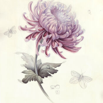 Peinture intitulée "Chrysanthemum" par Elena Limkina, Œuvre d'art originale, Aquarelle