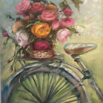 Painting titled "Bicycle" by Elena Mardashova, Original Artwork, Oil