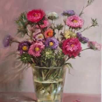 Peinture intitulée "Happy flowers" par Elena Mardashova, Œuvre d'art originale, Huile