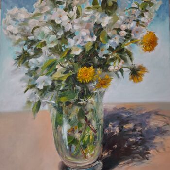 Pittura intitolato "Spring dandelions" da Elena Mardashova, Opera d'arte originale, Olio