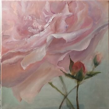 Peinture intitulée "Rose in close-up" par Elena Mardashova, Œuvre d'art originale, Huile
