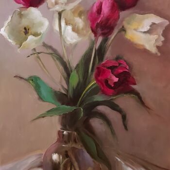 Pintura titulada "Tulips in vase" por Elena Mardashova, Obra de arte original, Oleo