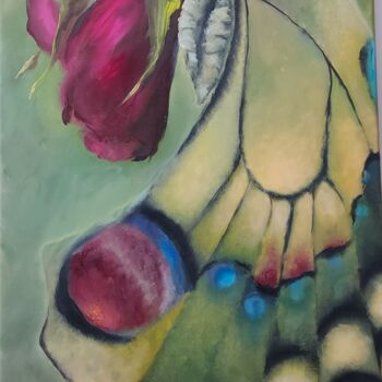 Pittura intitolato "Yellow butterfly on…" da Elena Mardashova, Opera d'arte originale, Olio