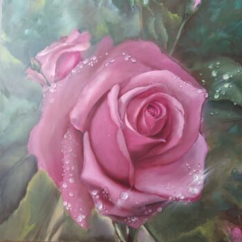 Картина под названием "Rose in dew" - Elena Mardashova, Подлинное произведение искусства, Масло