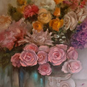 Peinture intitulée "Colorful roses" par Elena Mardashova, Œuvre d'art originale, Huile