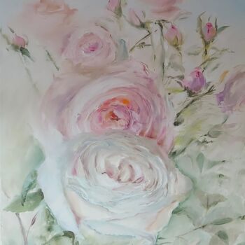 Peinture intitulée "Pale roses" par Elena Mardashova, Œuvre d'art originale, Huile