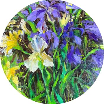 Peinture intitulée "Irises" par Elena Mashajeva-Agraphiotis, Œuvre d'art originale, Huile