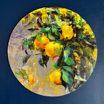 Malarstwo zatytułowany „Lemons and leaves.C…” autorstwa Elena Mashajeva-Agraphiotis, Oryginalna praca, Olej