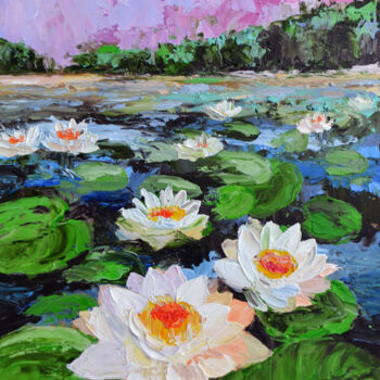 Painting titled "Water Lilies Origin…" by Elena Miftakhova, Original Artwork, Oil