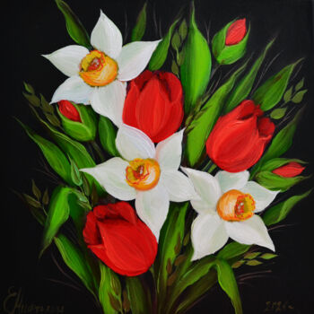 Painting titled "Весенние цветы ориг…" by Elena Miftakhova, Original Artwork, Oil